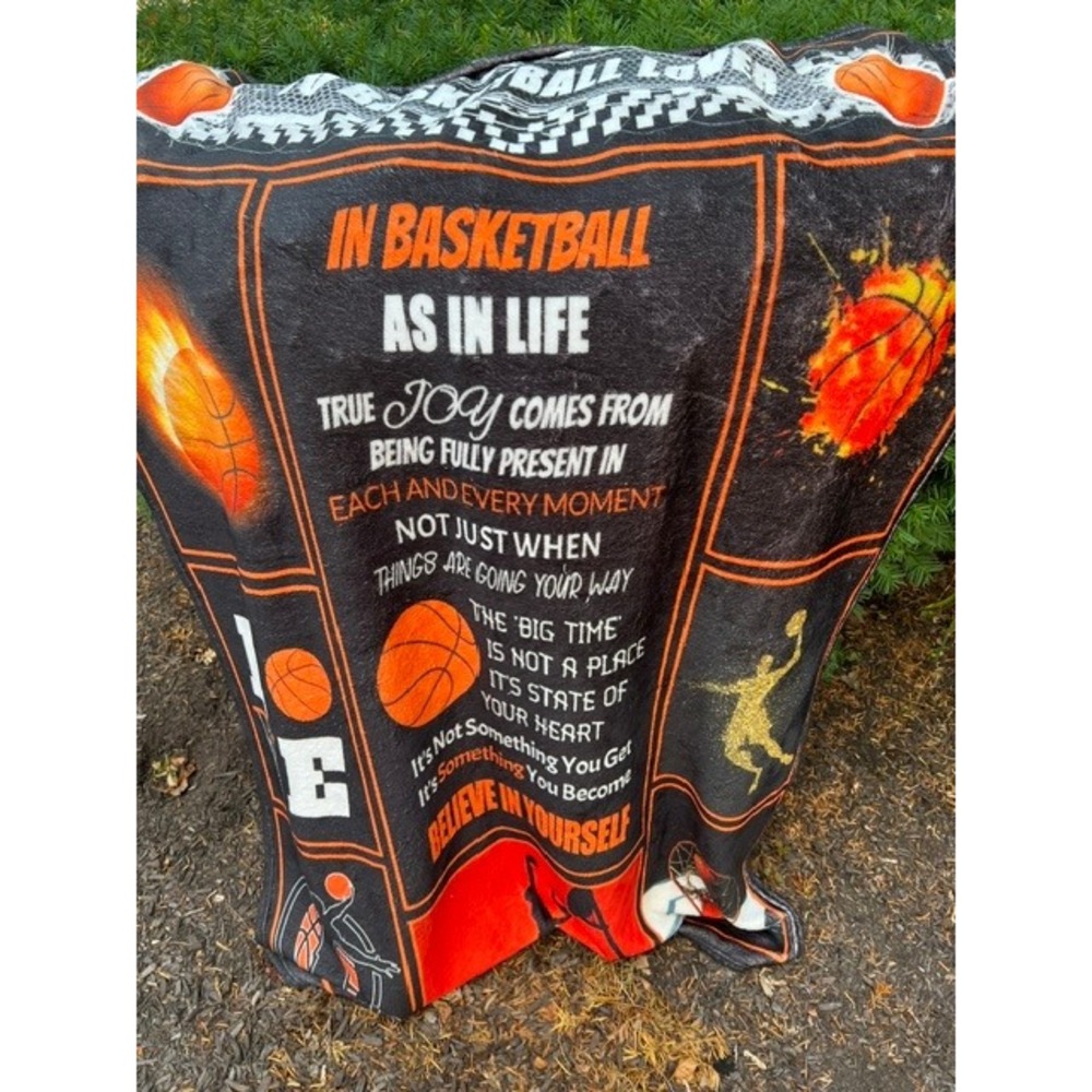 Unbranded Basketball Fleece Throw Blanket Unisex OS Black Orange Good Graphic
